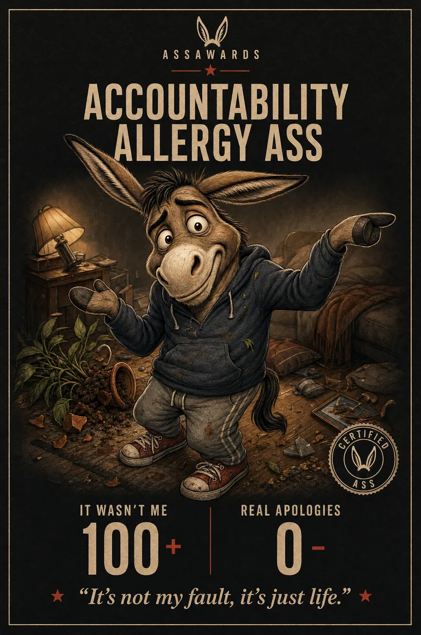 Accountability Allergy Ass certified ass award title card