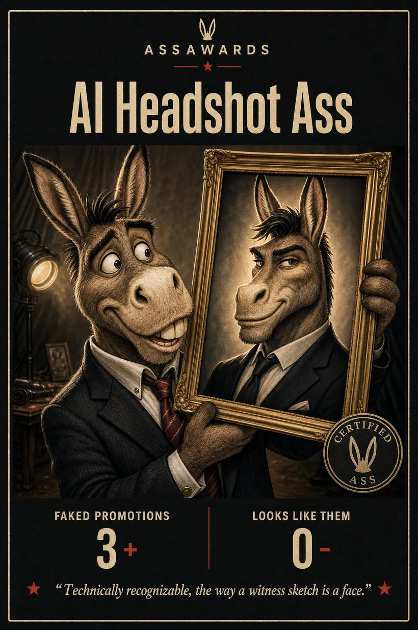 AI Headshot Ass certified ass award title card