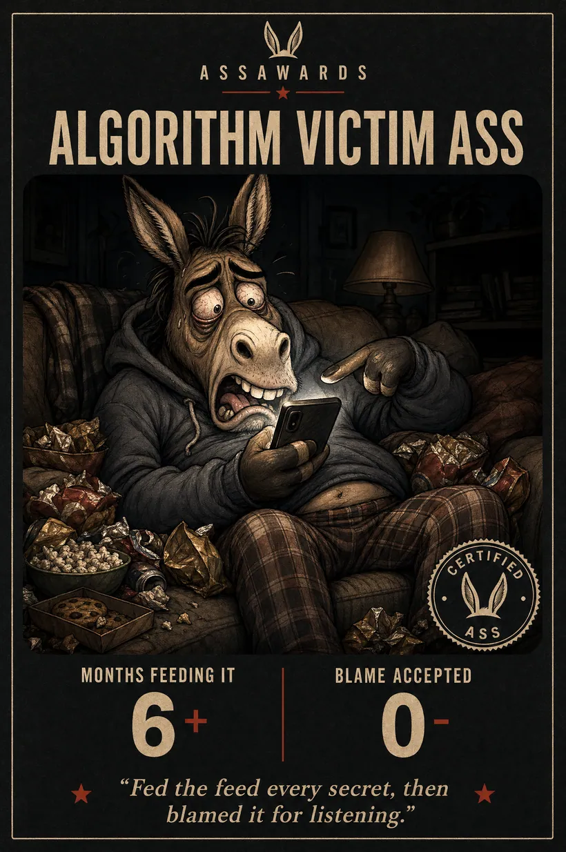 Algorithm Victim Ass certified ass award title card