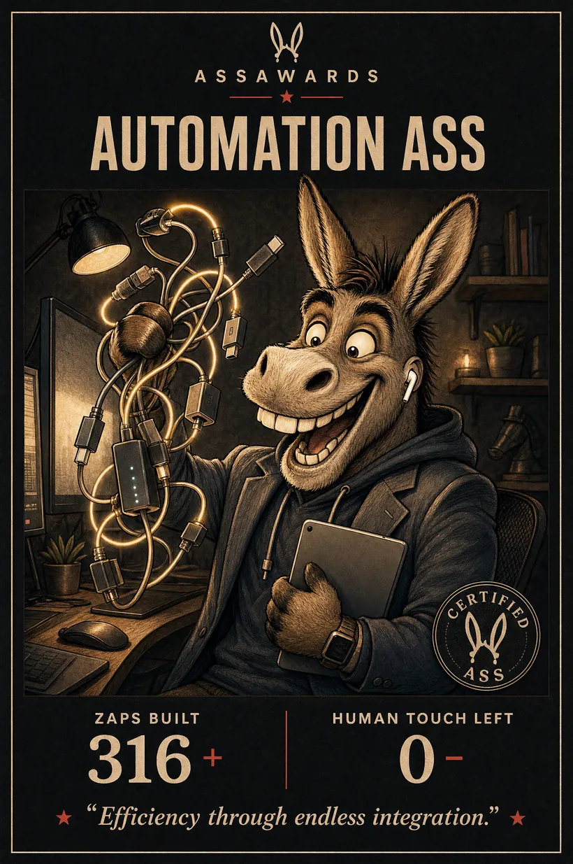 Automation Ass certified ass award title card