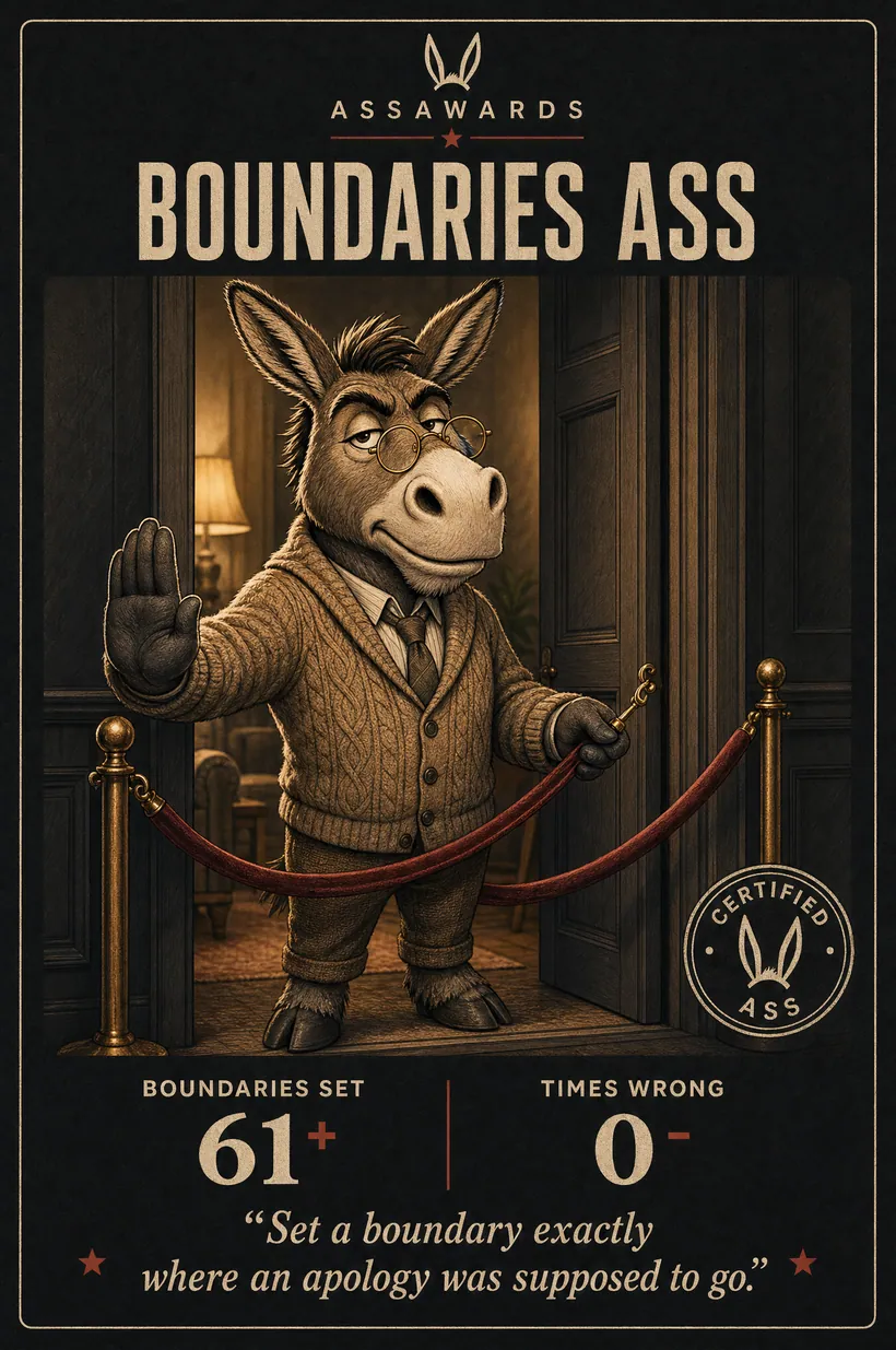 Boundaries Ass certified ass award title card