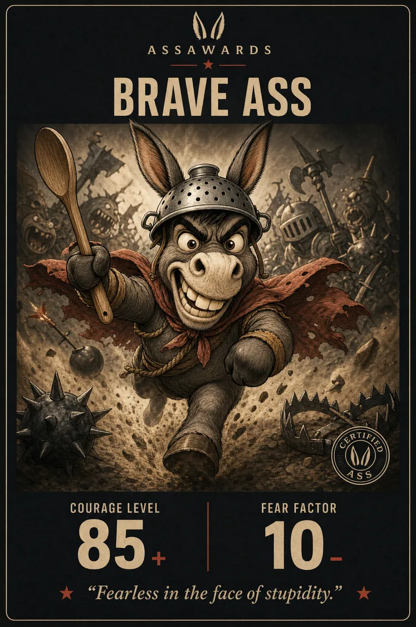 Brave Ass certified ass award title card