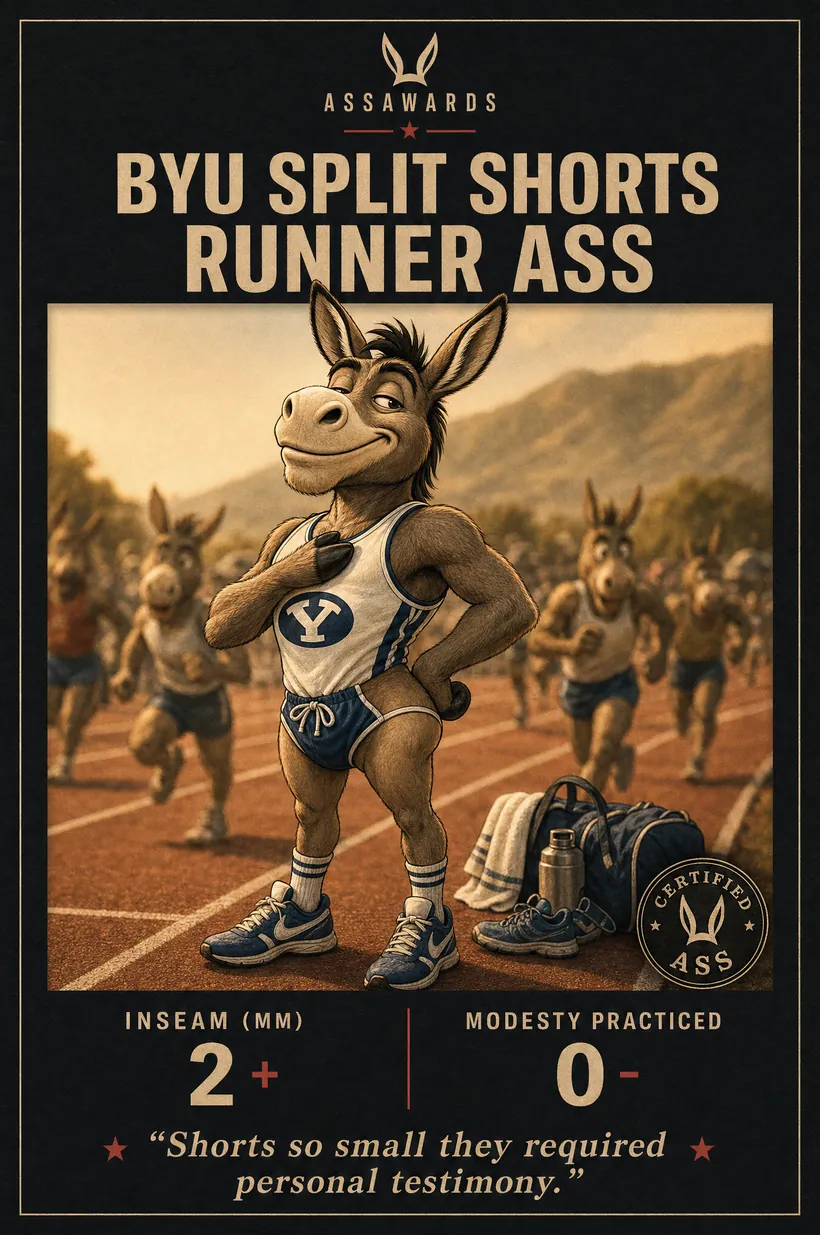 BYU Split Shorts Runner Ass certified ass award title card