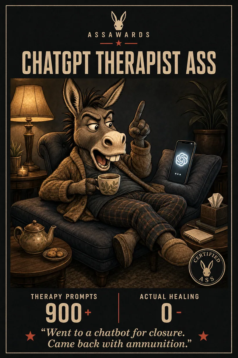 ChatGPT Therapist Ass certified ass award title card