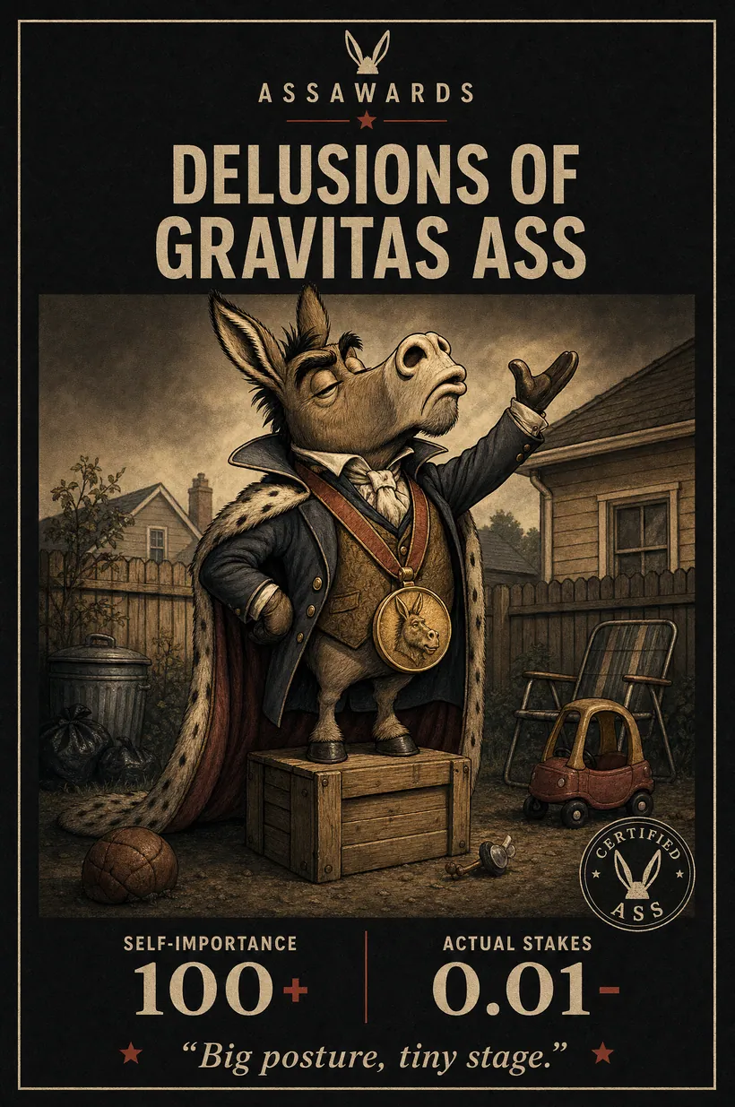 Delusions of Gravitas Ass certified ass award title card