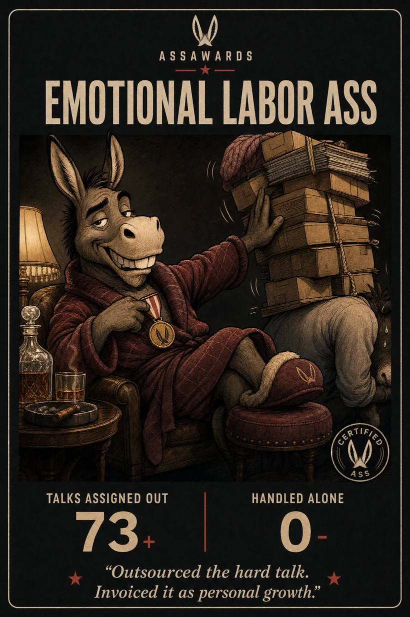 Emotional Labor Ass certified ass award title card