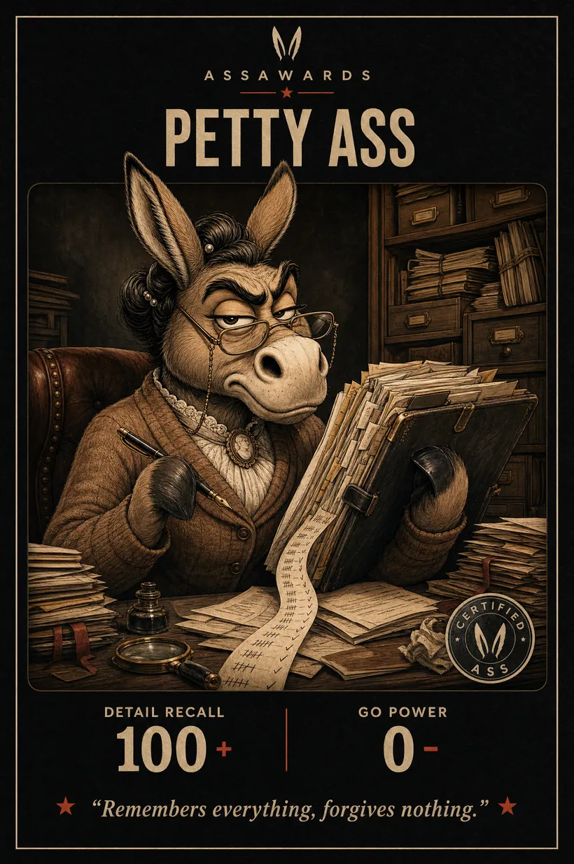 Petty Ass certified ass award title card