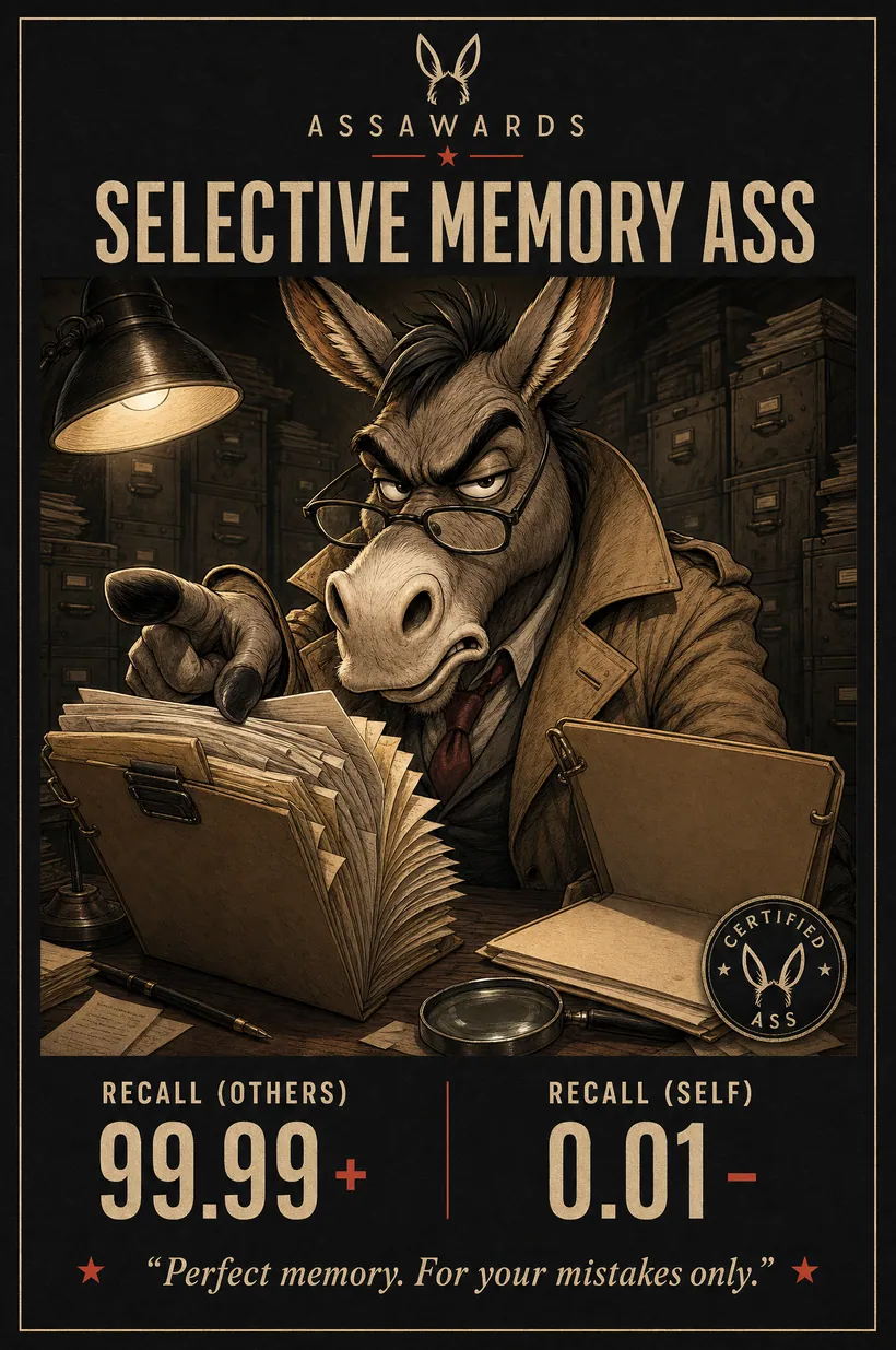 Selective Memory Ass certified ass award title card