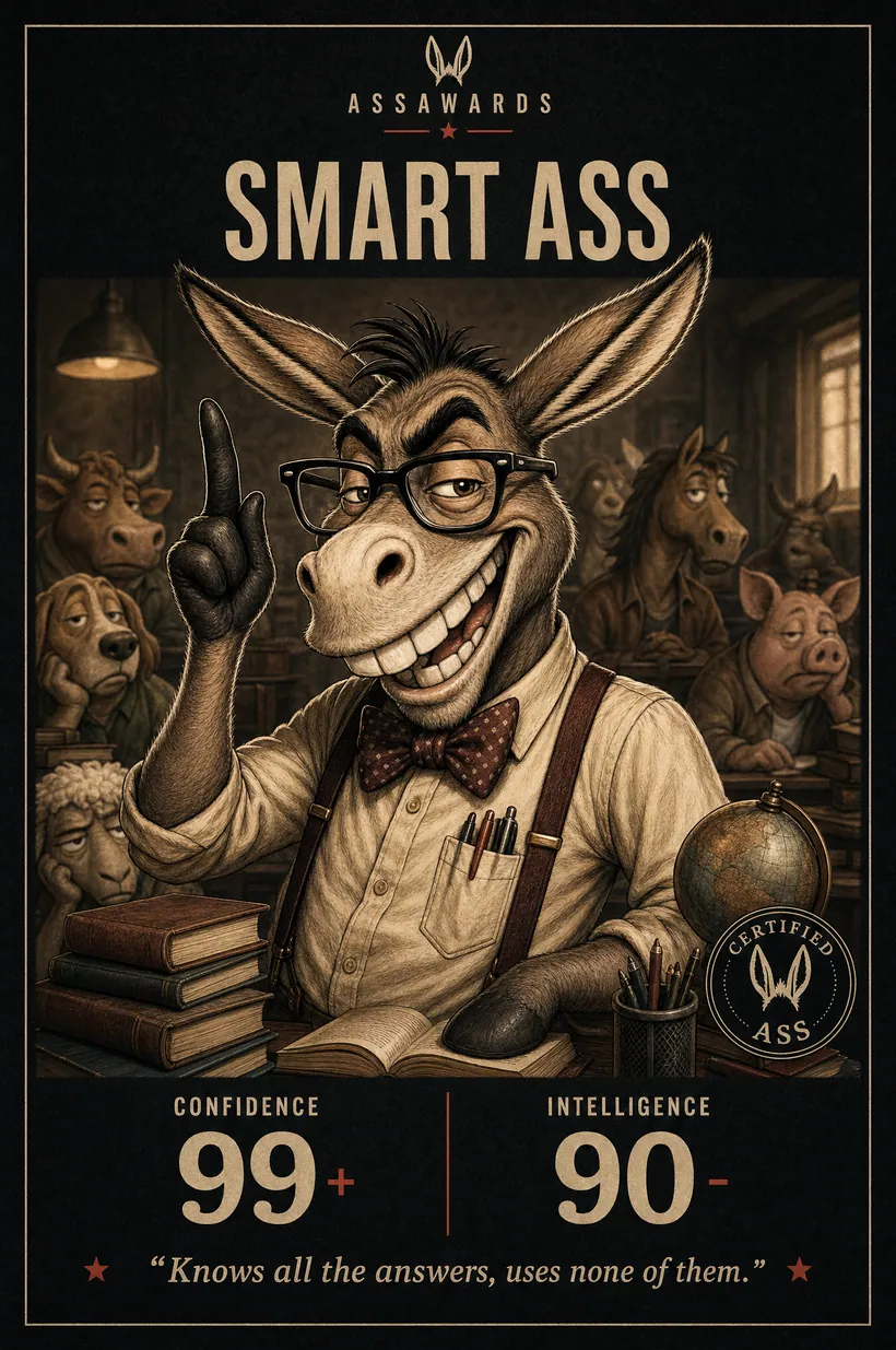 Smart Ass certified ass award title card