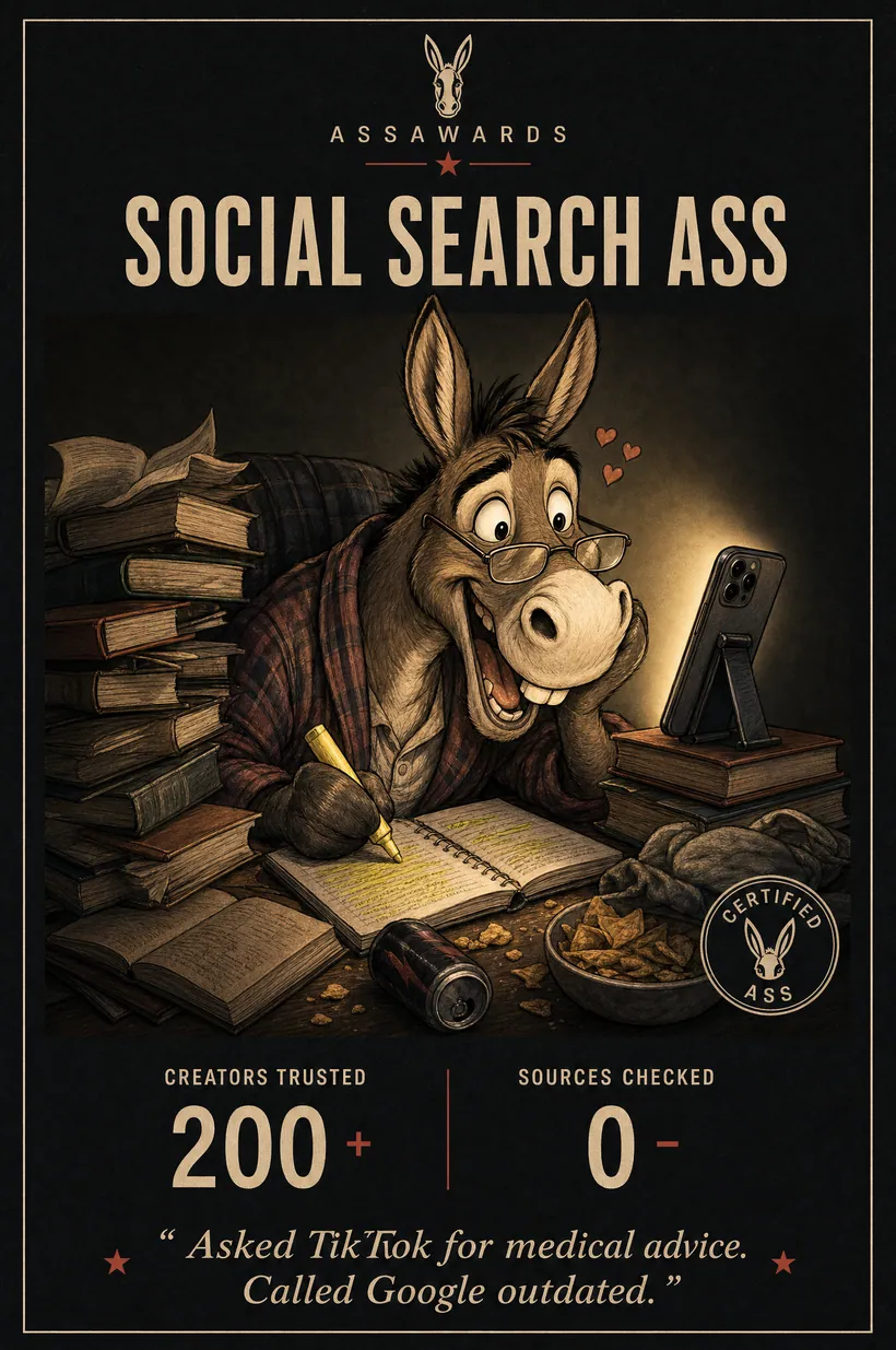 Social Search Ass certified ass award title card