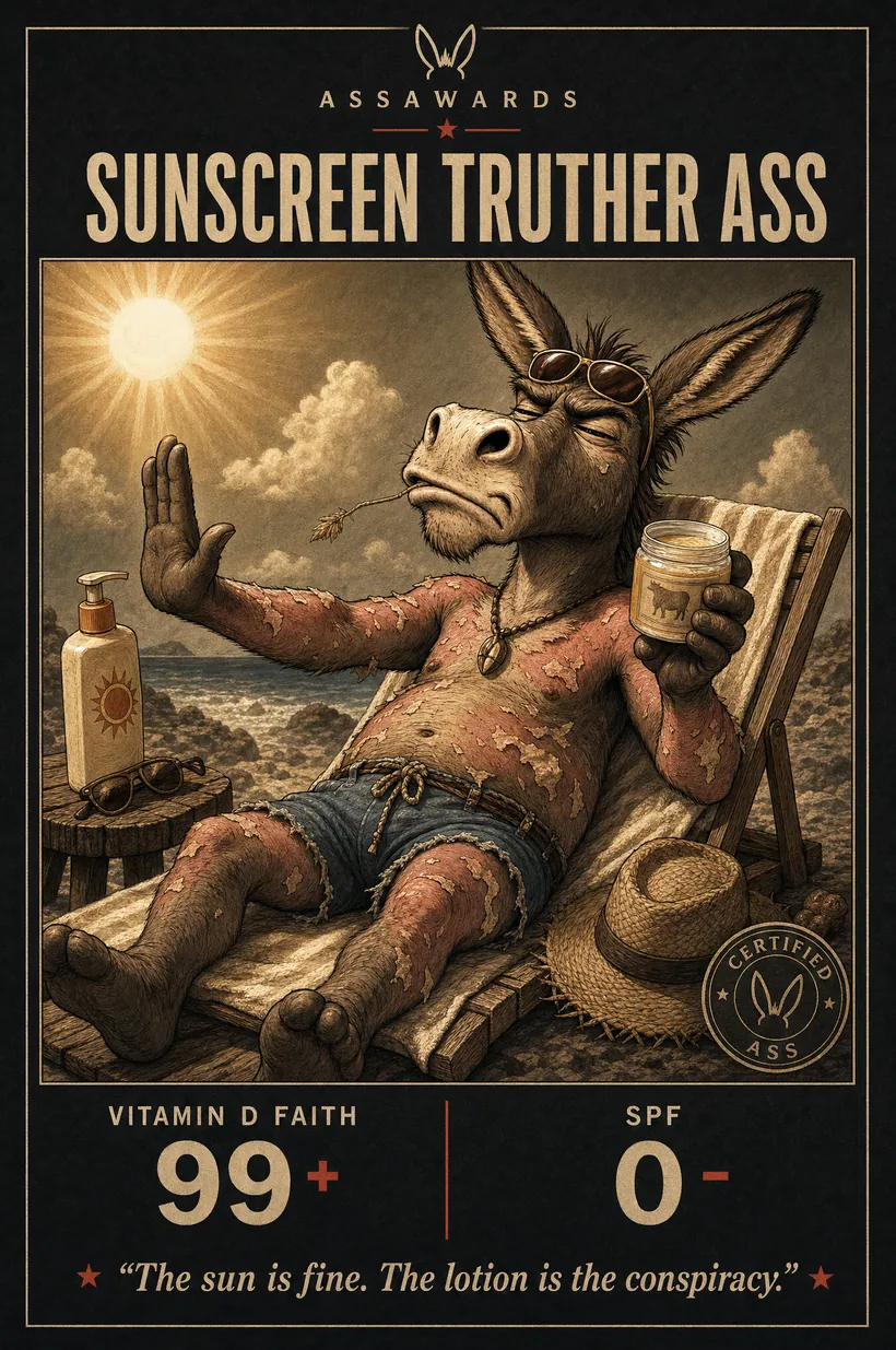 Sunscreen Truther Ass certified ass award title card