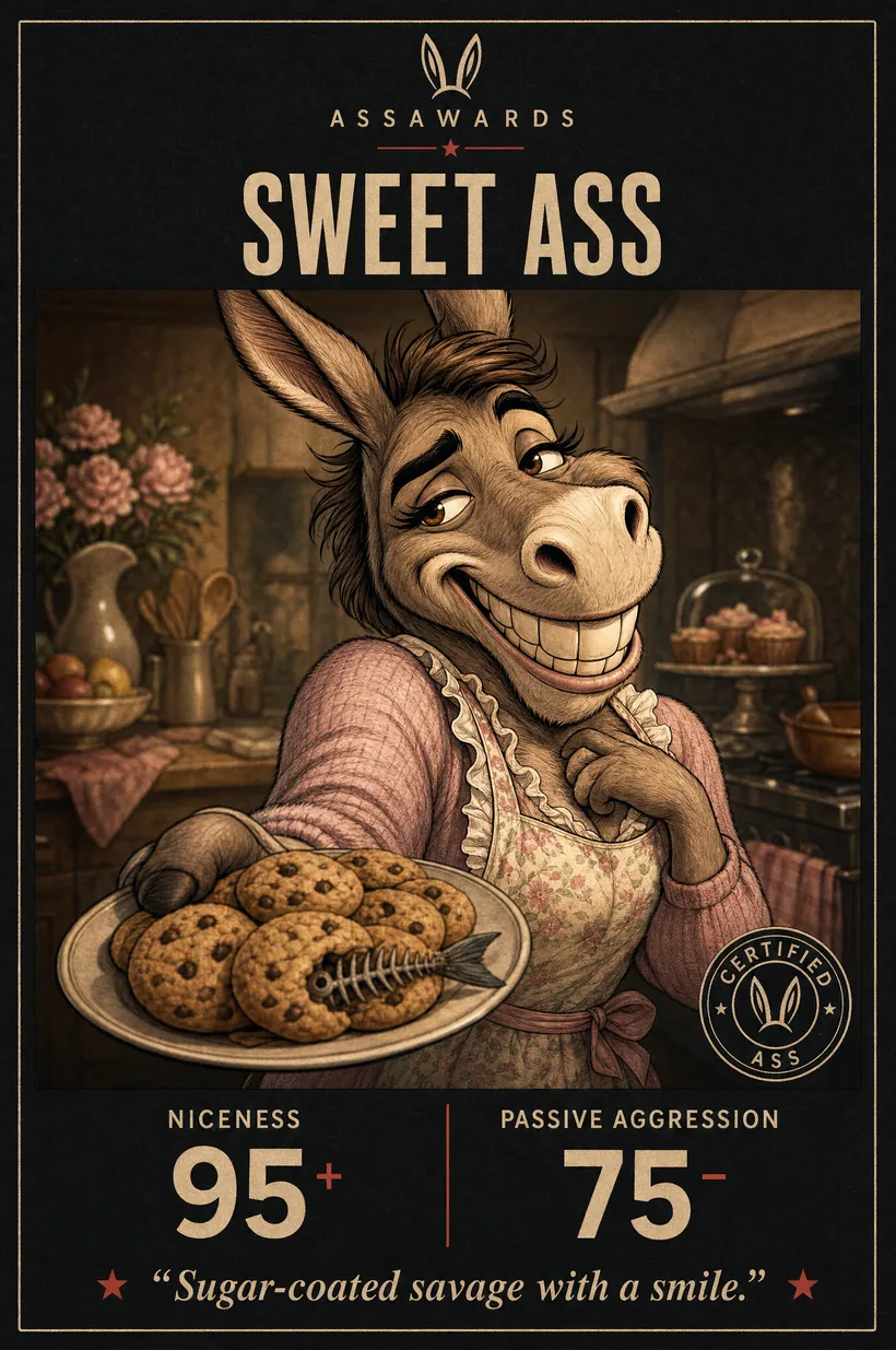 Sweet Ass certified ass award title card