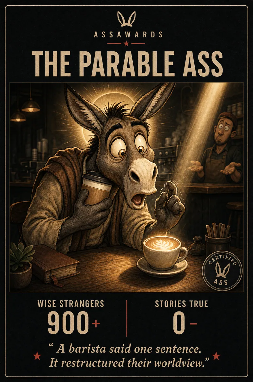 The Parable Ass certified ass award title card