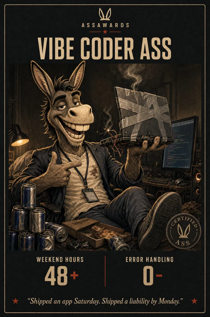Vibe Coder Ass certified ass award title card